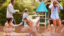  Presentation with kids playing - Presentation enhanced with adults and kids having fun background and a coral colored foreground