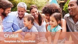  Presentation with kids garden - Slides consisting of summer ethnic - adults and kids sitting background and a coral colored foreground