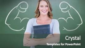  Presentation with green emerlad - Cool new slides with adulteducation - happy student against green chalkboard backdrop and a tawny brown colored foreground