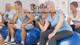  Presentation with exercise class - Presentation theme with adults health - side view of fitness class background and a coral colored foreground