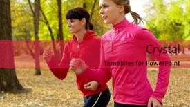  Presentation with autumn - PPT theme having adults health - two young women jogging background and a red colored foreground