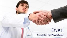  Presentation with giving to church - Presentation theme consisting of adults health - young doctor giving an handshake background and a sky blue colored foreground
