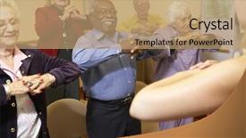  Presentation with exercise class - Cool new presentation theme with seniors exercise - senior adults in a stretching backdrop and a coral colored foreground