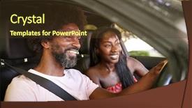  Presentation with black road - Slide set enhanced with free seat belt - two young black adults sitting background and a tawny brown colored foreground