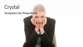  Presentation with working - Slides having adults table - bored businesswoman working on pc background and a  colored foreground