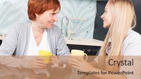  Presentation with family talking - Slides featuring adults table - happy adult woman with daughter background and a  colored foreground
