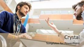  Presentation with business idea modern abstract - Slides with adults table - image of business friends discussing background and a  colored foreground