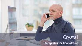  Presentation with nurse cellphone - PPT layouts consisting of adults table - mature businessman talking on cellphone background and a  colored foreground