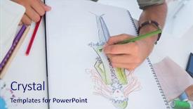  Presentation with artistic - Audience pleasing theme consisting of adultscolorful - artistic man drawing clothes backdrop and a  colored foreground