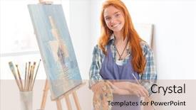  Presentation with apron - Colorful slide deck enhanced with adultscolorful - happy satisfied beautiful young woman backdrop and a soft green colored foreground