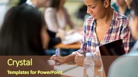  Presentation with task - Audience pleasing presentation theme consisting of adultscolorful - students on class working there backdrop and a tawny brown colored foreground