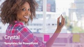  Presentation with sticky notes - Audience pleasing presentation theme consisting of adultscolorful - woman drawing on flowchart backdrop and a coral colored foreground