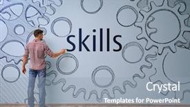  Presentation with writing skills - Amazing PPT layouts having advanced business training - skills man writing on grey backdrop and a gray colored foreground