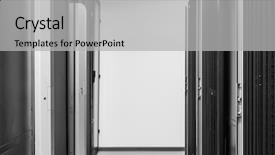  Presentation with server room - Colorful presentation theme enhanced with advanced computer networking - network server room with racks backdrop and a light gray colored foreground