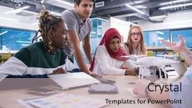  Presentation with drone technology - PPT theme having advanced management - multiethnic startup business team discussing background and a soft green colored foreground