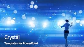  Presentation with advanced - Slides having advanced technology - back view of businesswoman working background and a teal colored foreground