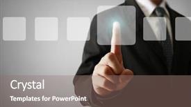  Presentation with advanced - Cool new slides with advanced technology - man hand pushing on touch backdrop and a violet colored foreground