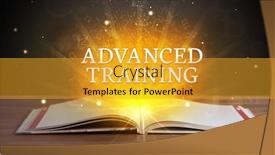  Presentation with open book - Colorful slide deck enhanced with advanced-training-inscription-coming-out backdrop and a gold colored foreground