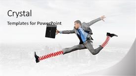  Presentation with feet - Beautiful theme featuring advantage - businessman in suit jumping backdrop and a white colored foreground