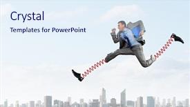 Presentation with feet - Colorful slide deck enhanced with advantage - businessman in suit jumping backdrop and a sky blue colored foreground