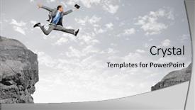  Presentation with advantage - Slide deck with advantage - young successful businessman jumping background and a light gray colored foreground