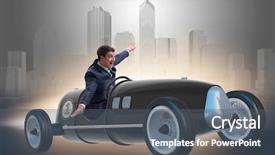  Presentation with motivation - Cool new PPT theme with advantages sports - businessman riding vintage roadster backdrop and a  colored foreground