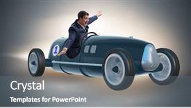  Presentation with motivation - Presentation theme consisting of advantages sports - businessman riding vintage roadster background and a  colored foreground