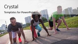  Presentation with group - Amazing PPT theme having advantages sports - multiethnic group of people backdrop and a white colored foreground