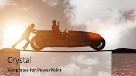  Presentation with sports car - Beautiful PPT layouts featuring advantages sports - teamwork concept with businessman pushing backdrop and a coral colored foreground