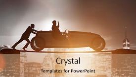  Presentation with sports car - Beautiful PPT theme featuring advantages sports - teamwork concept with businessman pushing backdrop and a coral colored foreground