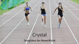  Presentation with race track - Audience pleasing slide deck consisting of advantages sports - three athlete woman running backdrop and a light gray colored foreground