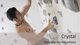  Presentation with mountain climbing - Presentation design with advantages sports - young and fit man exercise background and a  colored foreground
