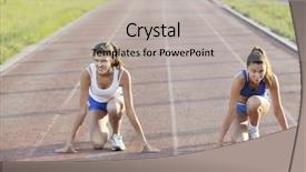  Presentation with race track - Cool new presentation design with advantages sports - young girl morning run backdrop and a light gray colored foreground