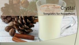  Presentation with rustic wood wooden frame - Audience pleasing presentation design consisting of advent one - cup of eggnog with fir backdrop and a coral colored foreground