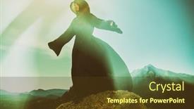  Presentation with mountain top - Slides with adventure-and-fantasy-story background and a tawny brown colored foreground