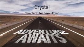  Presentation with adventure - Amazing slide deck having adventure awaits written on desert backdrop and a light gray colored foreground