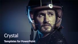  Presentation with adventure - Presentation theme featuring adventure biker with motorcycle helmet background and a navy blue colored foreground
