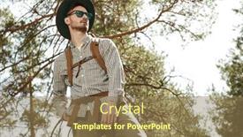  Presentation with pine trees - PPT theme with adventure-hiking-nature-exploring-portrait background and a coral colored foreground