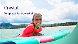  Presentation with surfing - Theme enhanced with adventure indonesia - kid girl is learning surfing background and a sky blue colored foreground
