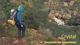  Presentation with survival - Slide deck having adventure man hiking wilderness mountain with backpack outdoor lifestyle survival vacation background and a tawny brown colored foreground
