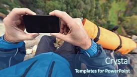  Presentation with gps - PPT theme enhanced with adventure man with gps device background and a ocean colored foreground