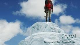  Presentation with summit - Beautiful PPT theme featuring adventure quest - climber on snowy summit backdrop and a  colored foreground