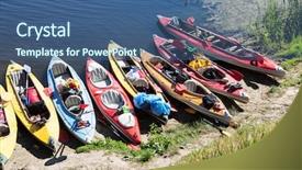  Presentation with bank - Theme having adventure sports - canoes on a river-bank background and a ocean colored foreground
