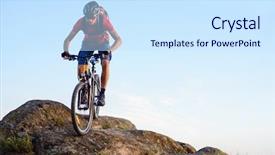  Presentation with sport blue - Amazing PPT theme having adventure sports - cyclist in red t-shirt riding backdrop and a sky blue colored foreground