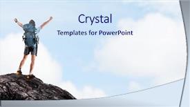  Presentation with mountain top - Audience pleasing presentation theme consisting of adventure sports - hiker with backpack standing backdrop and a sky blue colored foreground