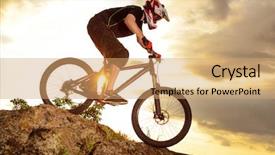  Presentation with cyclist - Audience pleasing PPT theme consisting of adventure sports - professional cyclist riding the bike backdrop and a coral colored foreground