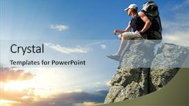  Presentation with tourist - Cool new PPT layouts with adventure sports - tourist in mountain backdrop and a light blue colored foreground