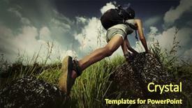  Presentation with rock climbing - Beautiful presentation design featuring adventure sports - tourist with backpack climbing backdrop and a wine colored foreground