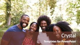  Presentation with adventure - Audience pleasing slides consisting of adventure time - four black adult friends backdrop and a tawny brown colored foreground