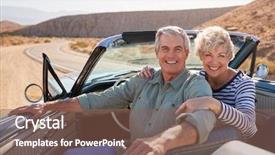  Presentation with senior couple - Beautiful presentation theme featuring adventure time - senior couple smile to camera backdrop and a violet colored foreground